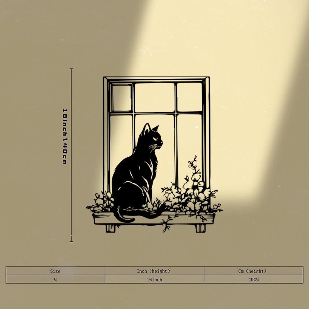 1pc Black Cat Metal Wall Art Sculpture Powder Coated Mural for Bedroom Halloween Gift Cat Lover
