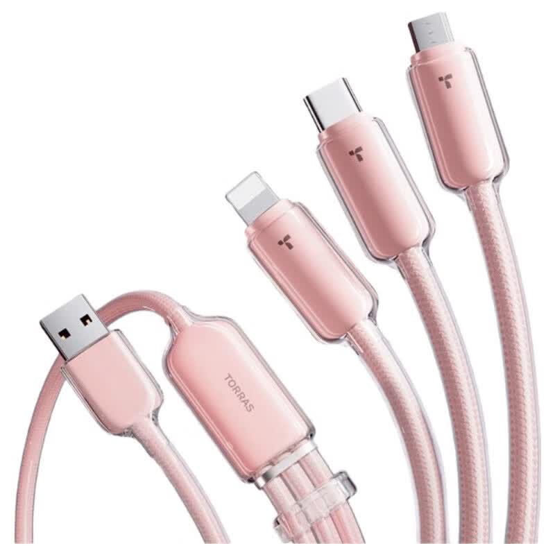 TULAS Little Ice Line Series 3-in-1 Fast Charging Cable розовый