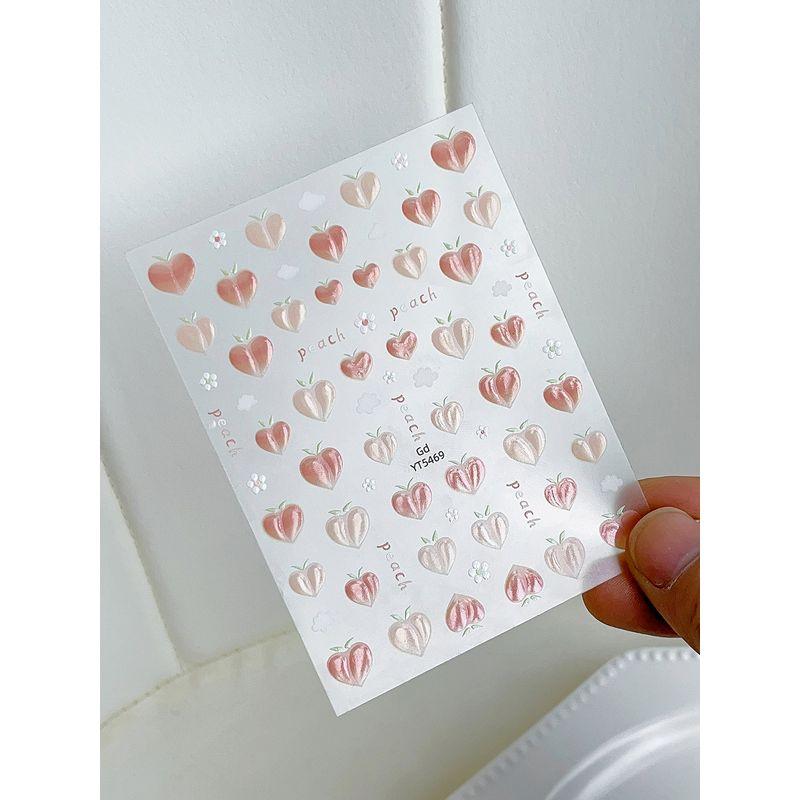 

Embossed Heart Nail Stickers Sweet Cute Jelly Peach Heart Fart Peach with Adhesive Tape Nail Decals Decorations Peach embossed sticker 5469