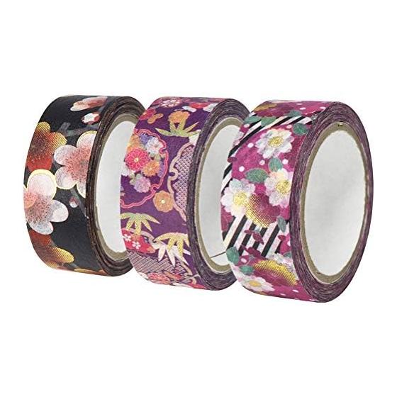 Kamiiso Sansho Japanese Masking Tape Washi Kimono Beauty 3 Volumes (Diagonal Striped Cherry Blossom, Snow Shochiku, Red and White Plum) Set Width