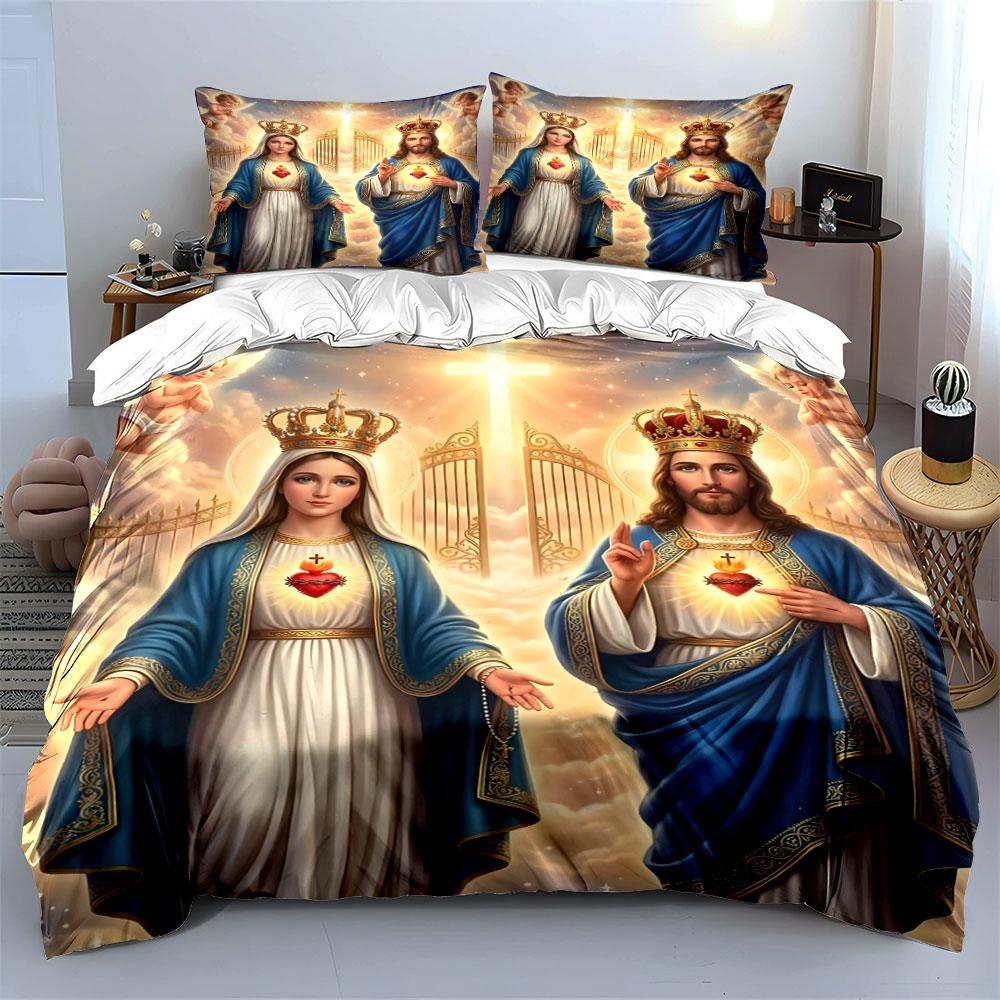Koning en Koningin in Heilige Licht Print Beddengoed Set 1 Dekbedovertrek 2 Kussenslopen voor Volwassenen en Kinderen Luxe Cadeau Volledige Maat