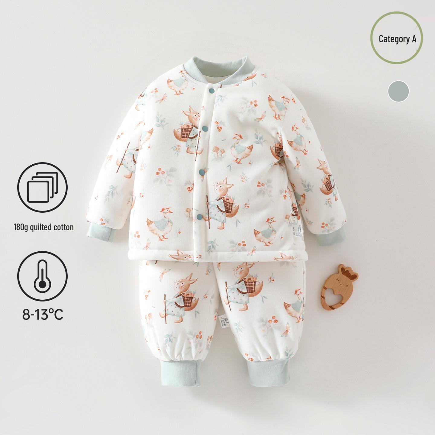 

180g Cotton Baby Set: Thickened Autumn/Winter Top & Pants with Constant Temperature, Class A Warm Padded Home Clothes for Infants. 80cm [17-20 lbs]