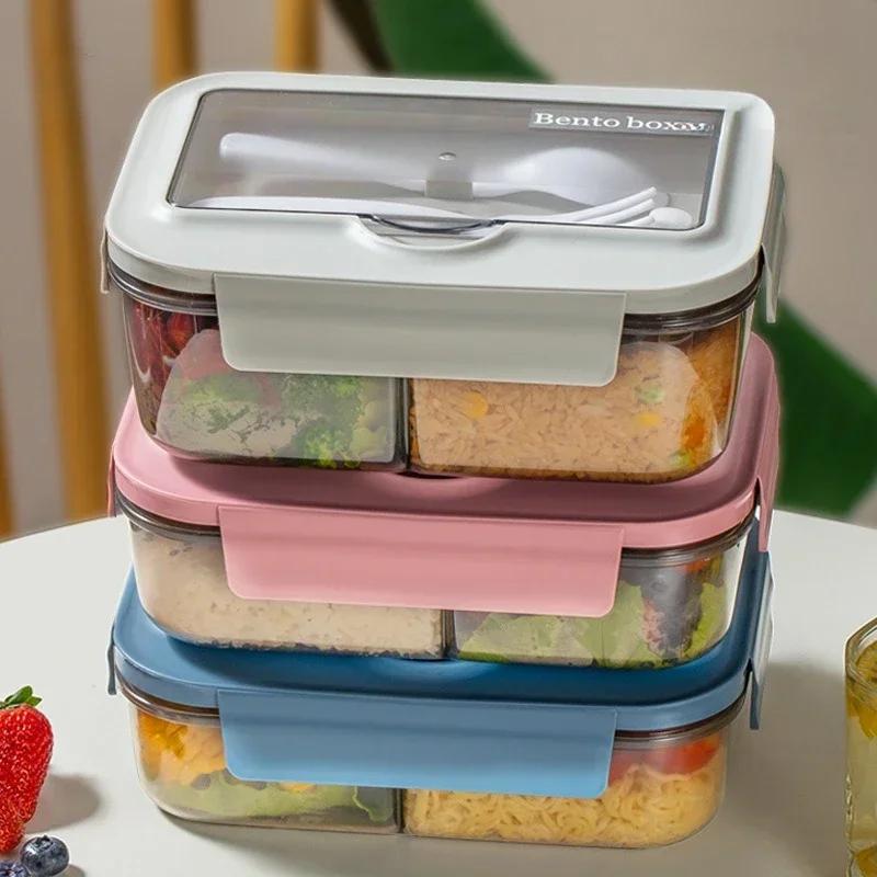 Lunch Box with Tableware for Office Workers Square Divided Microwave Oven Bento Box Leakproof Food Container for Picnic Camping
