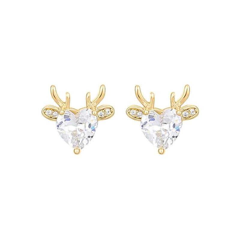 European and American exquisite antlers, love stud earrings, zircon-inlaid cute lady jewelry, Christmas holiday models