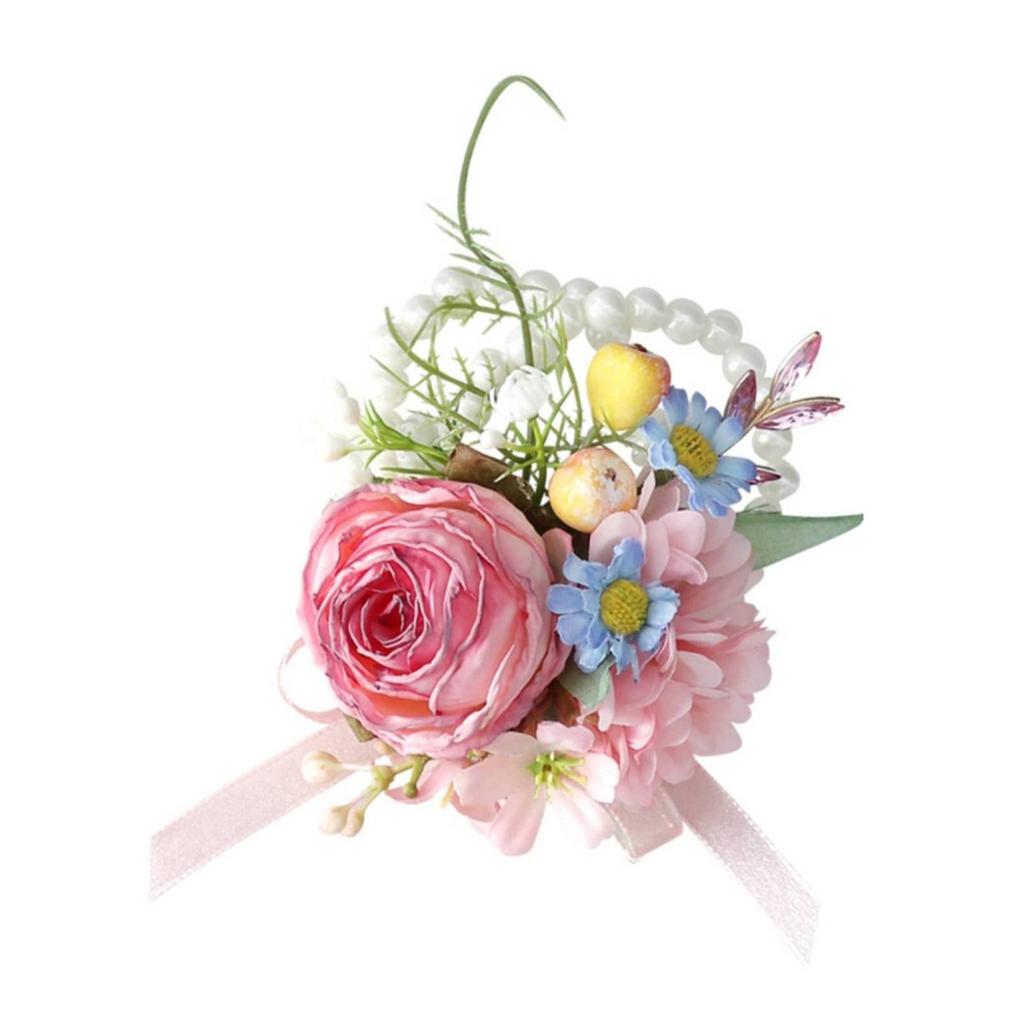 Faux Flower Corsage with Ribbon Pastel Artificial Rose Boutonniere Compact