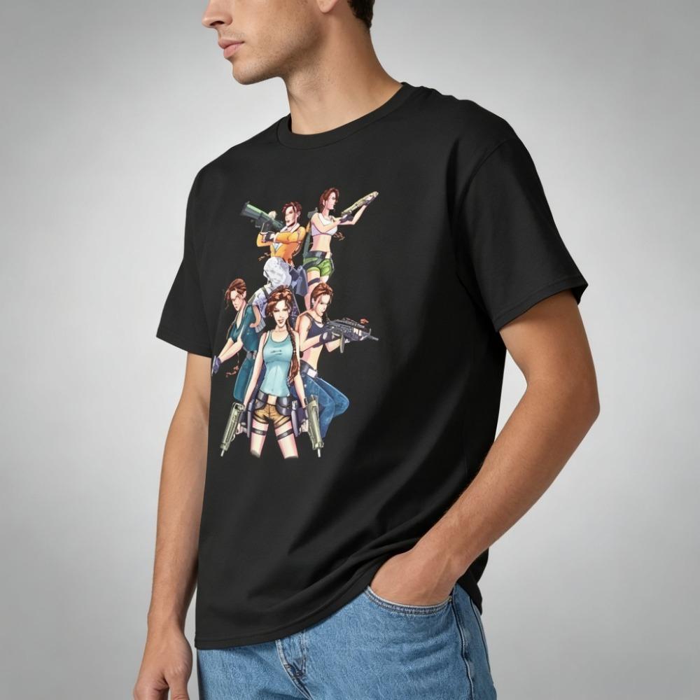 80s Vintage Video Game Lara Croft Adventures Of Tomb Raider Graphic T Shirt Unisex Cotton Printed Casual Retro Game Fan Tees