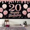 2D 20th Birthday Backdrop for Milestone Celebrations, Rose Gold & Black Themed Parties