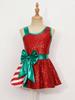 Kids Girls Shiny Sequin Christmas Dress Up Jumpsuit Asymmetrical Sleeveless Stripe Patchwork Dress