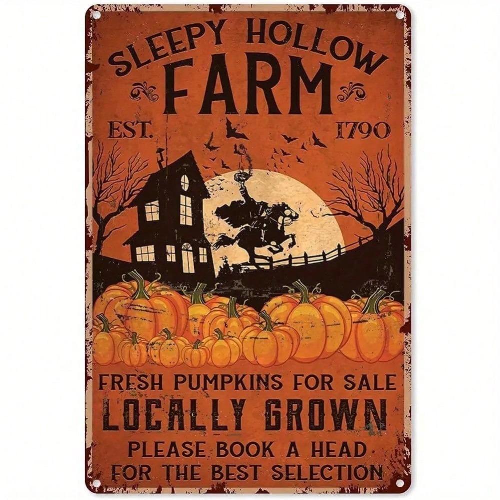 Sleepy Hollow Farm Vintage Metal Tin Sign  Retro Decor Pumpkin Patch Haunted House Wall Art 20x30cm（7.8x11.8inch）