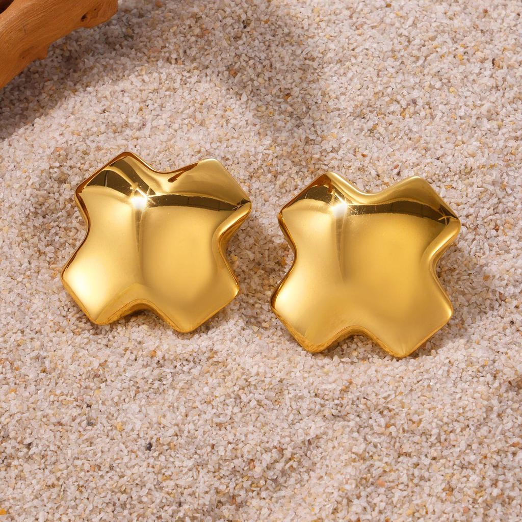 Qiong Yao Stainless Steel 18K Gold Electroplated Irregular Geometric 3D Stud Earrings