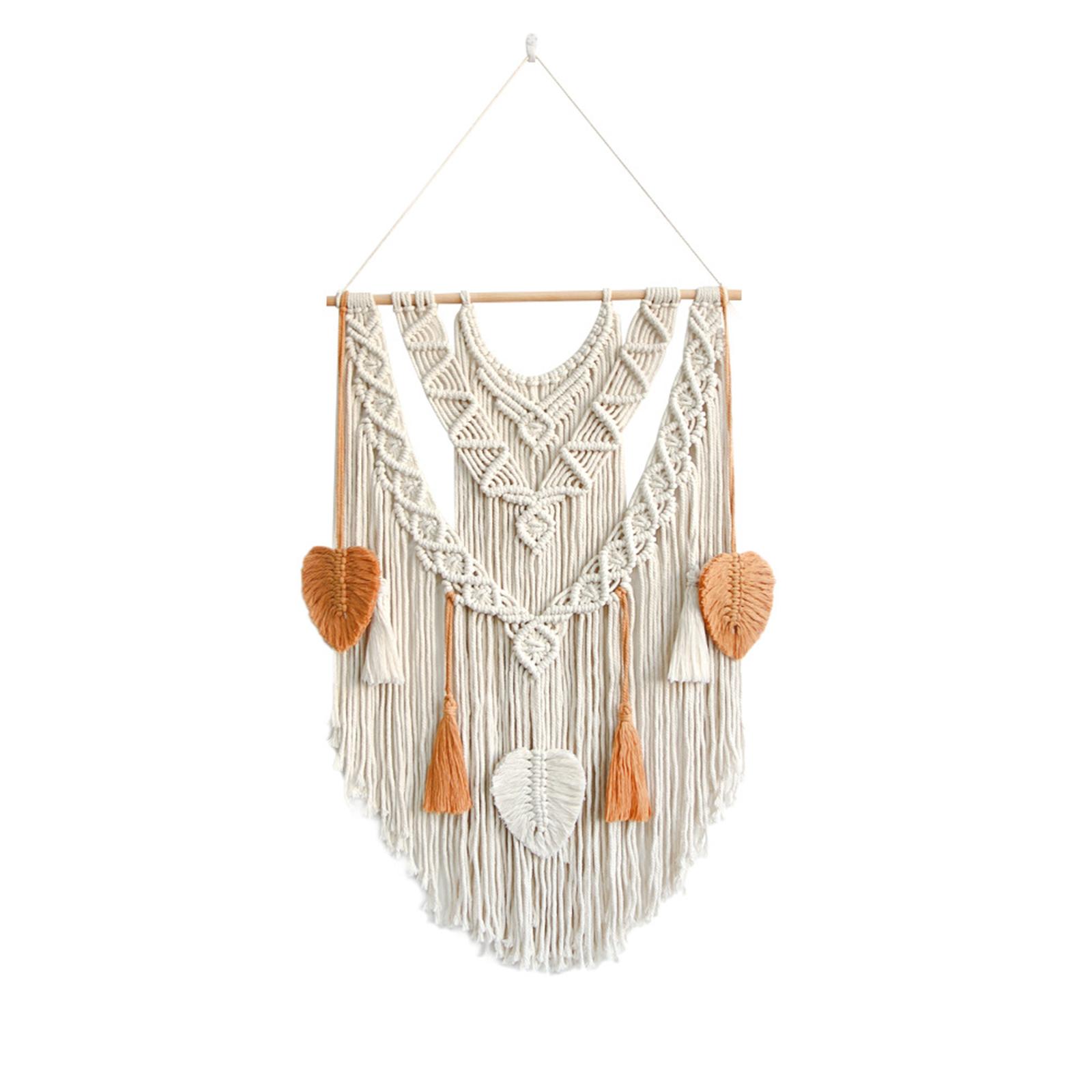 

Wall Hanging Art Woven Bohemian Home Decor Leaf Tassel Art Cotton Rope Bohemian Wall Decor Christmas Present For Teen Girl Mom Beige50x80CM