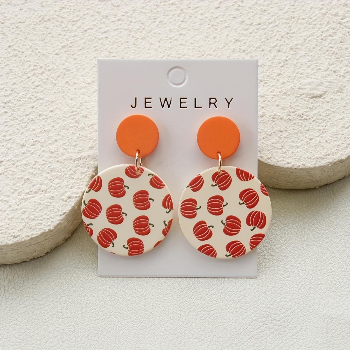 

Orange Pumpkin and Red Leaf Printed Acrylic Imitation Ceramic Textured Earrings