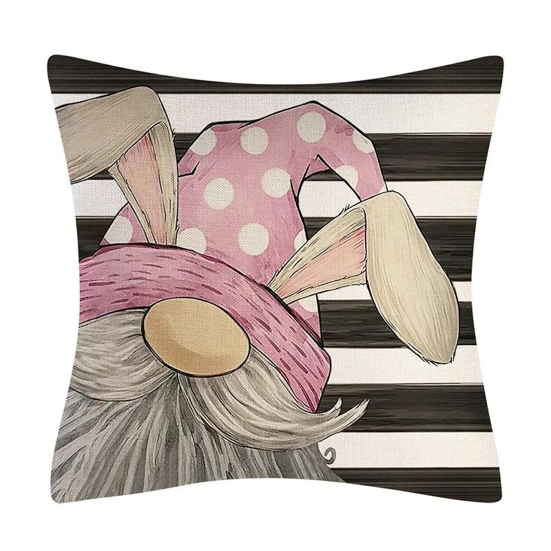 Kissenbezug mit Aufschrift „Frohe Ostern“, Hasen-Eier, bedruckt, Kaninchen-Kissenbezug, dekorativer Überwurf für Zuhause