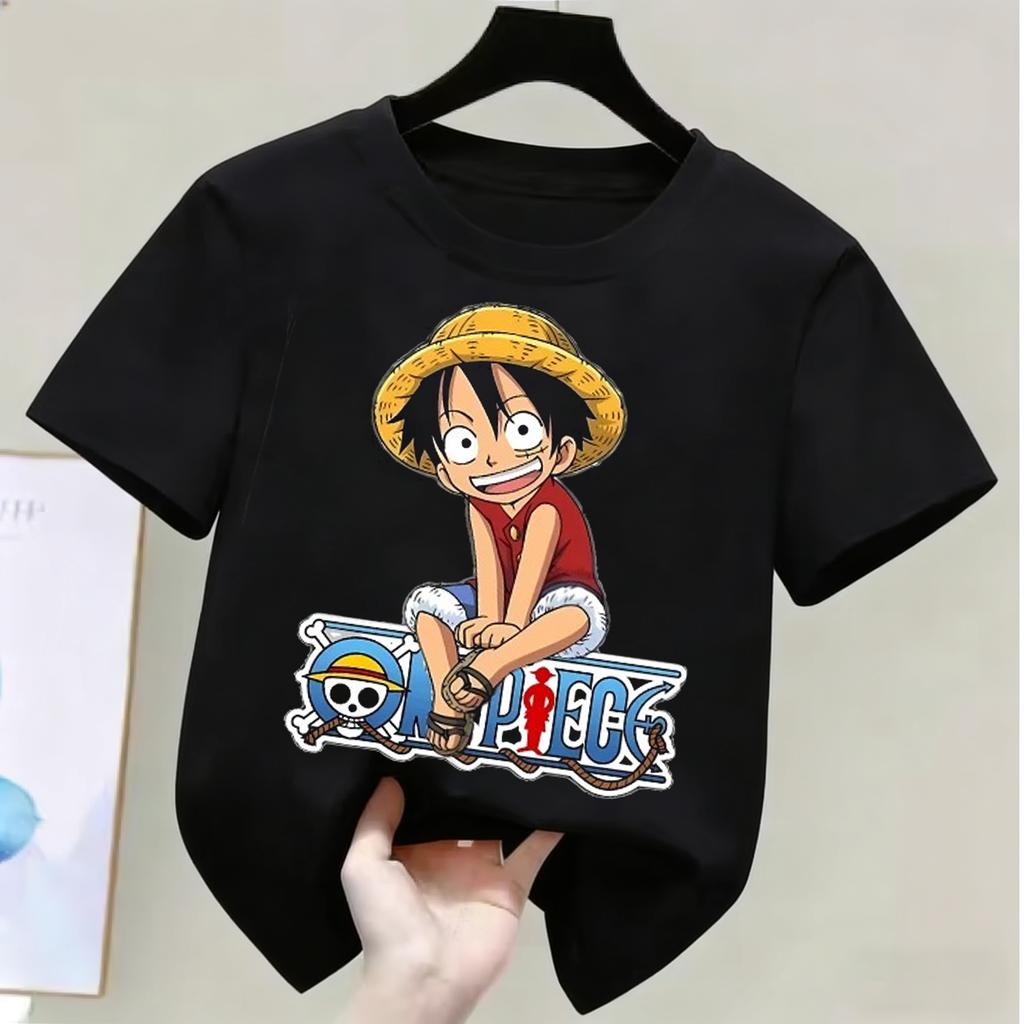 One Piece Monkey D Luffy Kids Cotton TShirt Adult Boys Girls Family Matching Casual Tee Cute Anime Print Summer Tops for Fans
