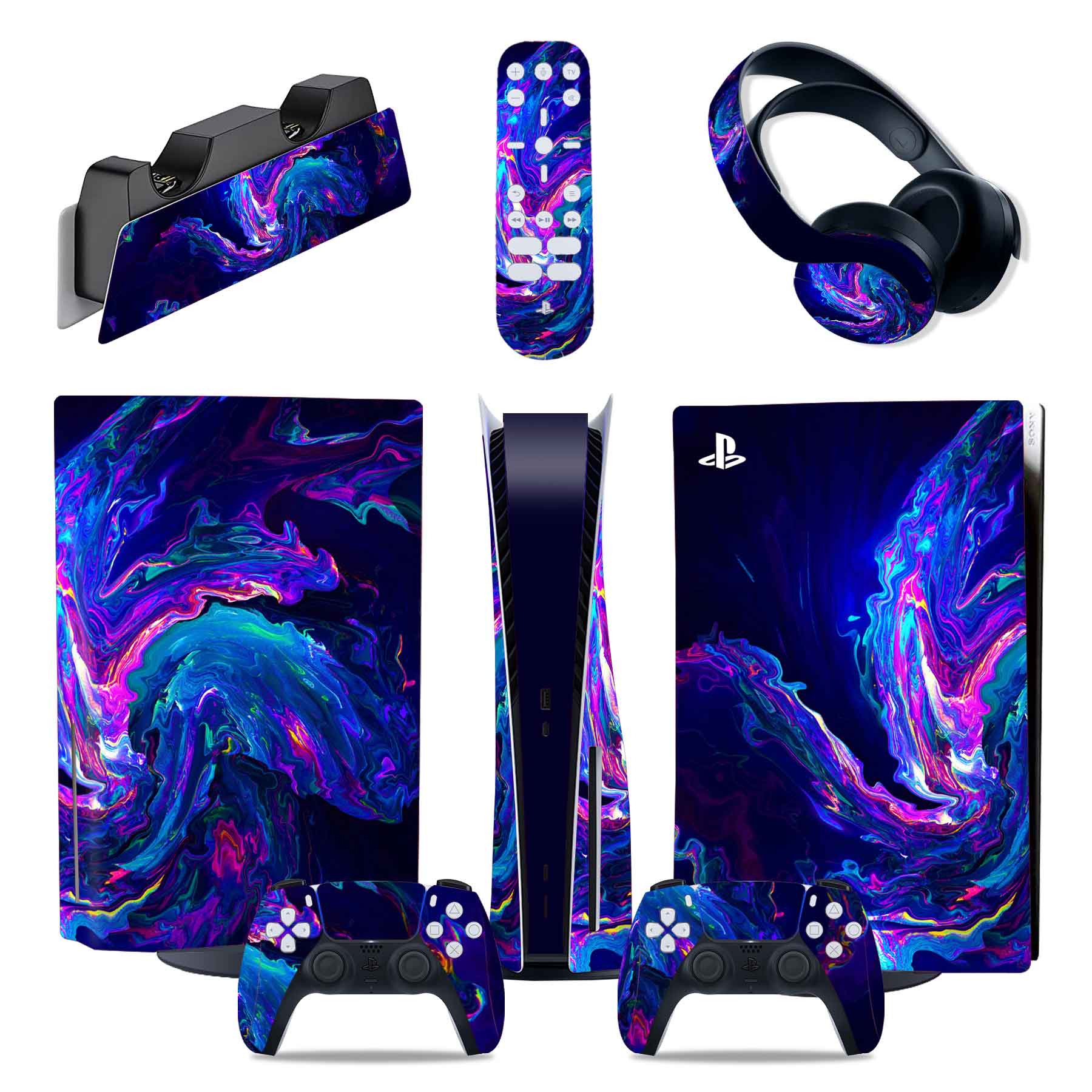 

Sky design 5 в 1, полный комплект кожи для PS5, наклейка на дисковую консоль, наклейка для контроллера Playtation 5, подставка для зарядки, гарнитура и