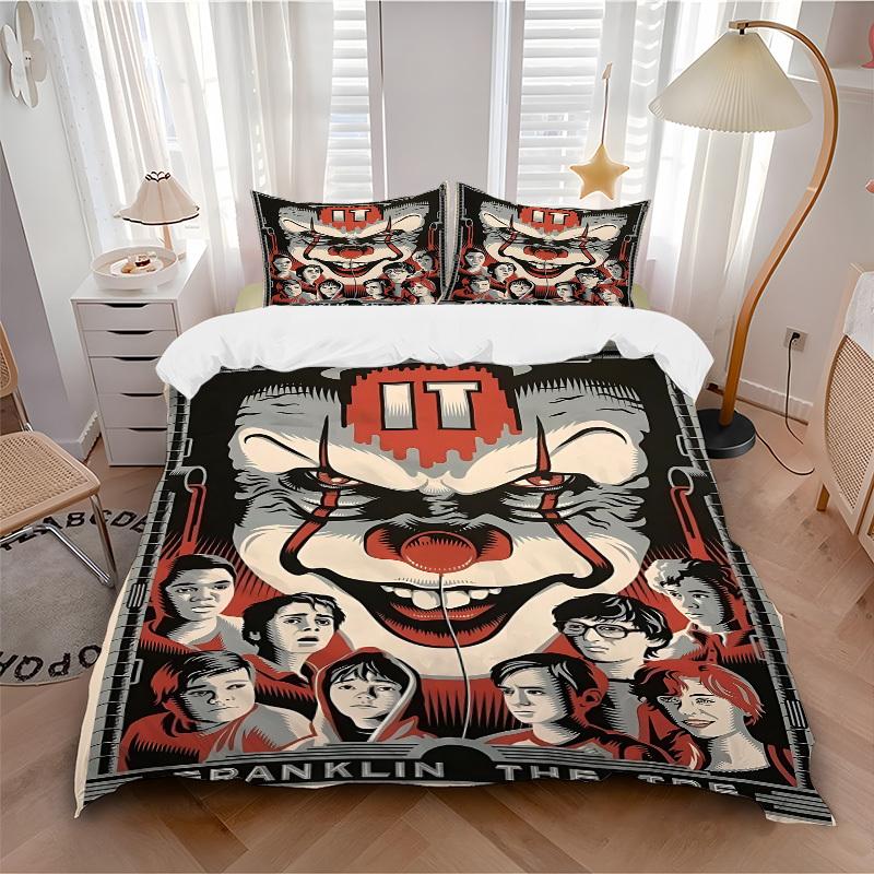 

3pcs It Clown Bedding Set, Soft Polyester Duvet Cover and Pillowcases Seasons all suitable, Design for Bedroom L1003016 135x200cm