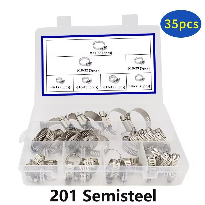 

Ассортимент хомутов для шлангов 7 размеров, регулируемая трубка из нержавеющей стали 304 для сантехники топливной линии 35pcs-201-Semisteel