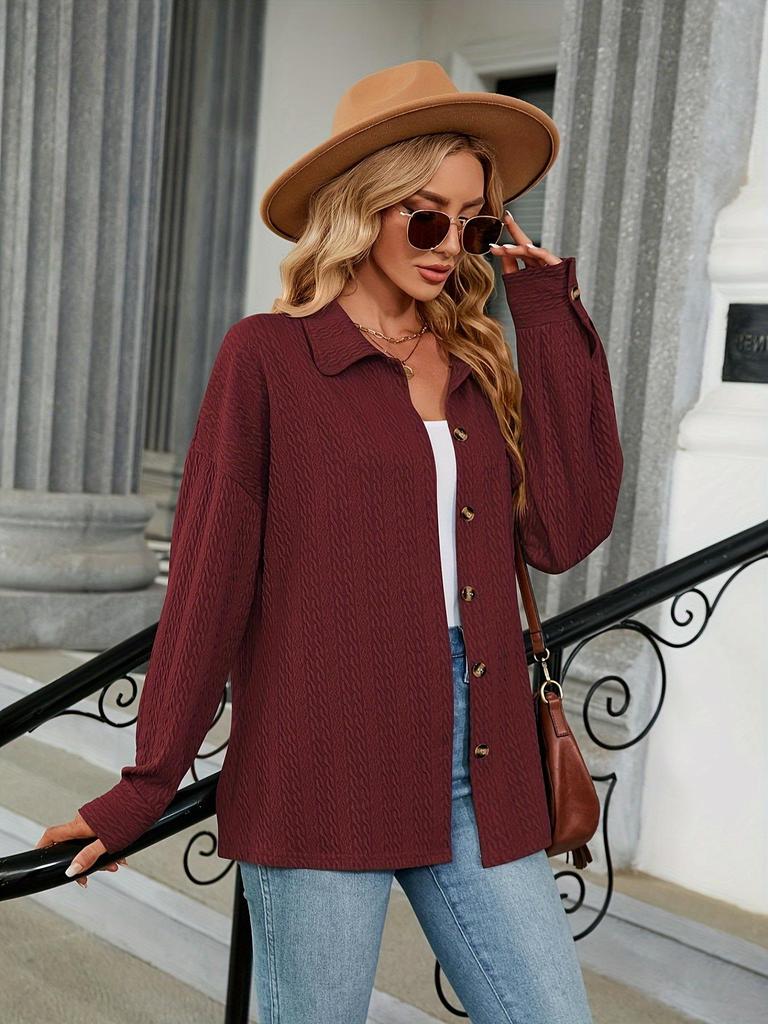 Europäische und amerikanische Damen Freizeitjacke mit Taschen und Knöpfen in Uni-Farbe für Herbst und Winter