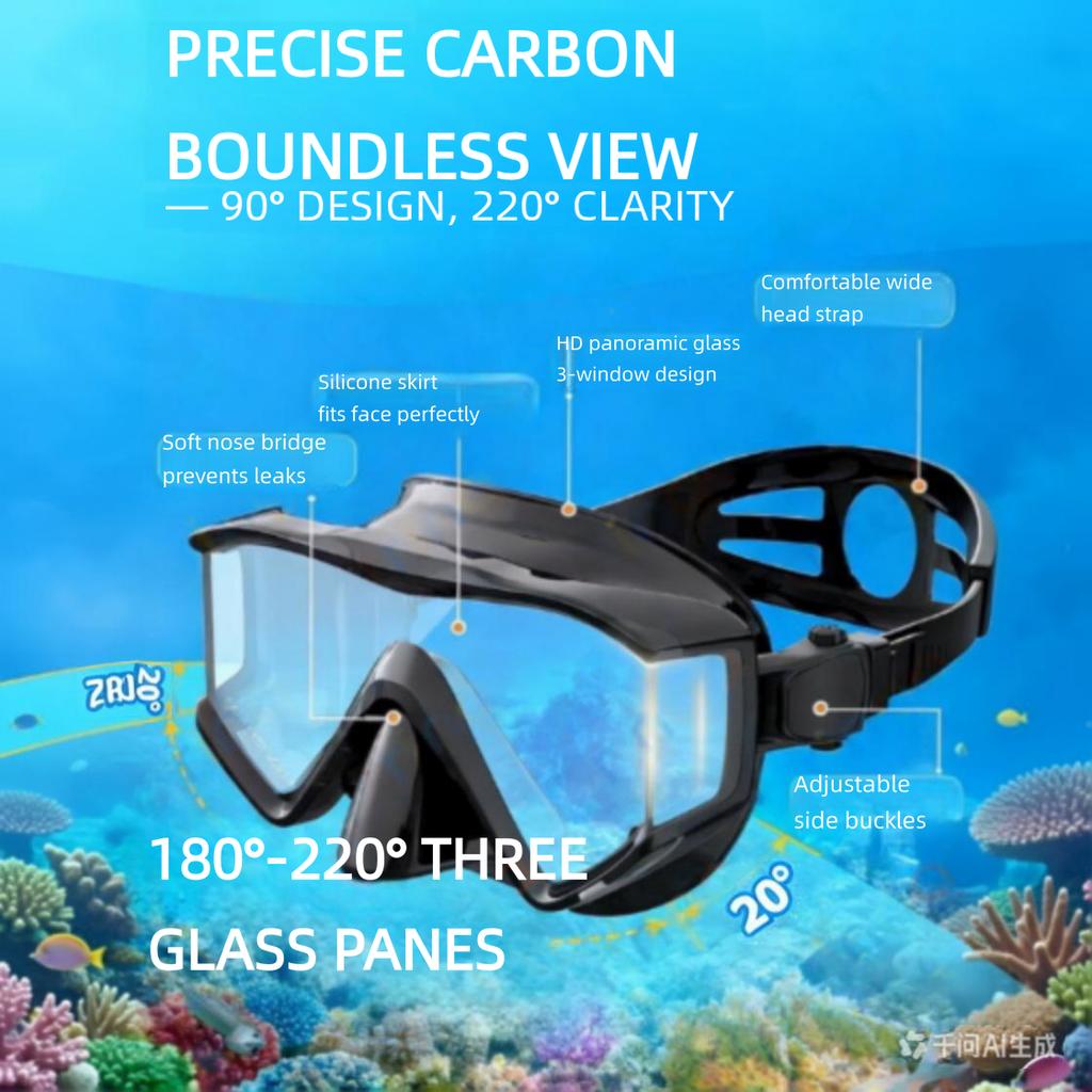 Diving Mask 180 degree view Adjustable headband Fully dry Diving goggles snorkel set High-quality silicone with camera holder Unisex