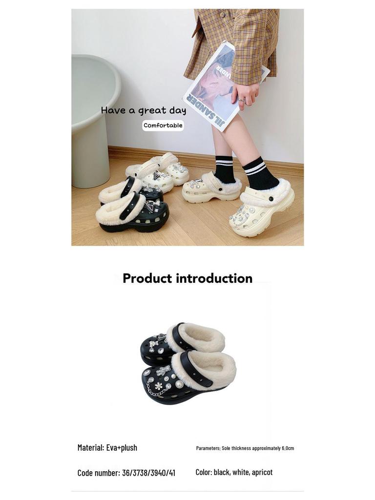 Damen Fleecegefütterte Abnehmbare Baumwollpantoffeln - Herbst/Winter Pelzschuhe mit Lochdesign
