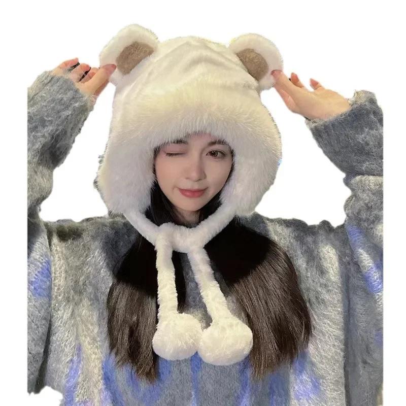 Fluffy Faux Fur Hat Ladies Hats With Bear Ears Winter Ladies Bucket Bear Ear Plush Hat New Version Cute Ear Protector for Women