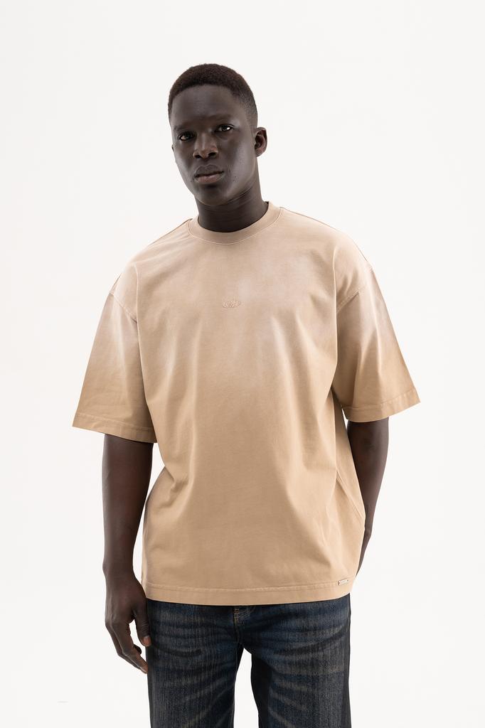 Machinist Men's Oversized T-shirt with a Gradient and Distressed Effect – Dark Beige S