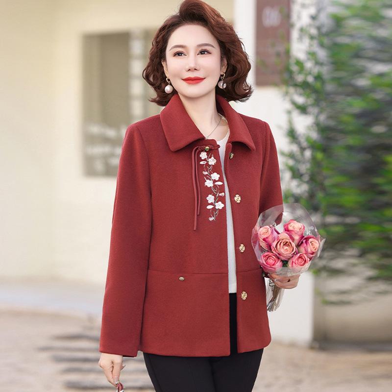 Wełniana kurtka mamy 2025 - Elegancki styl wiosenno-jesienny dla kobiet w średnim i starszym wieku