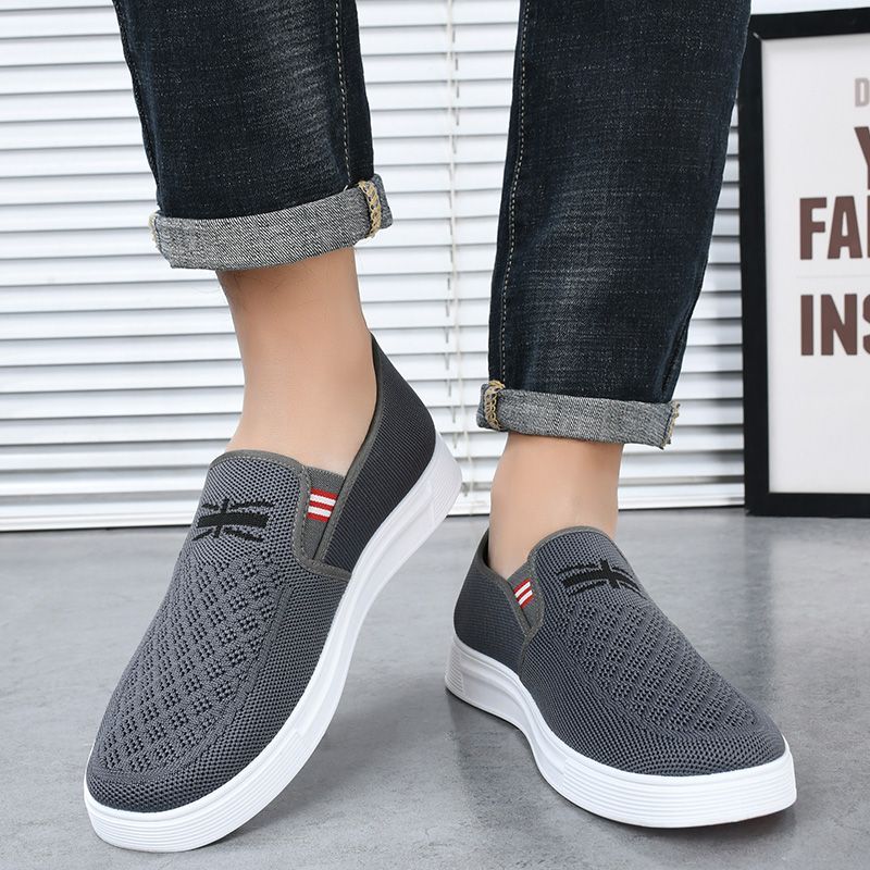 Old Beijing Cloth Shoes for Men, Breathable Fly Woven Men's Shoes, Soft Soled Anti Slip Driving Shoes, One Foot Lazy Shoes