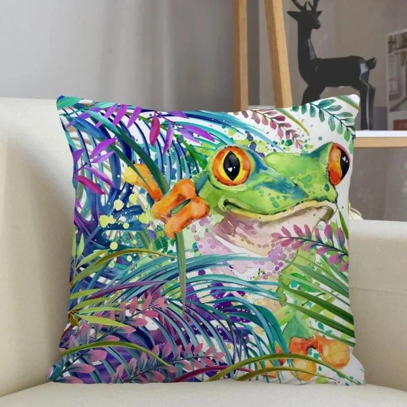 Funny Frog Series Animal Throw Pillow Cover With Short Plush Print For Living Room Sofa Decoration Cushion Cover Pillow Covers