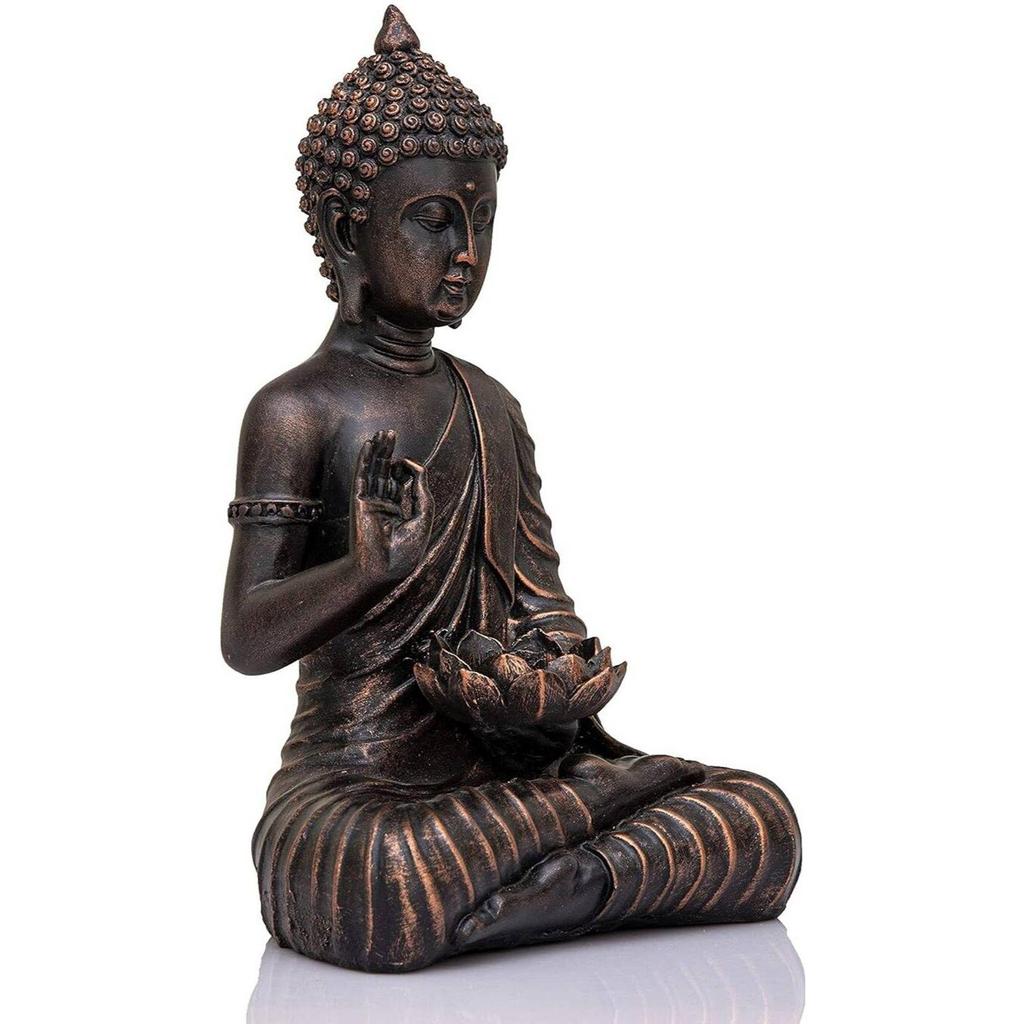 Meditating Sitting Buddha Statue Showpiece Idol Home Decor Living Room Gifts Decorative Showpiece - 27 Cm (Resin, Black, Copper)