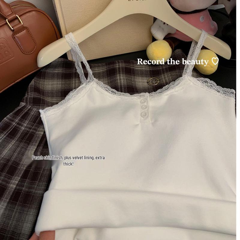 Damski top kamizelka koronkowy w stylu koreańskim z blokami kolorów – jesienny, dopasowany, ciepły i bez rękawów