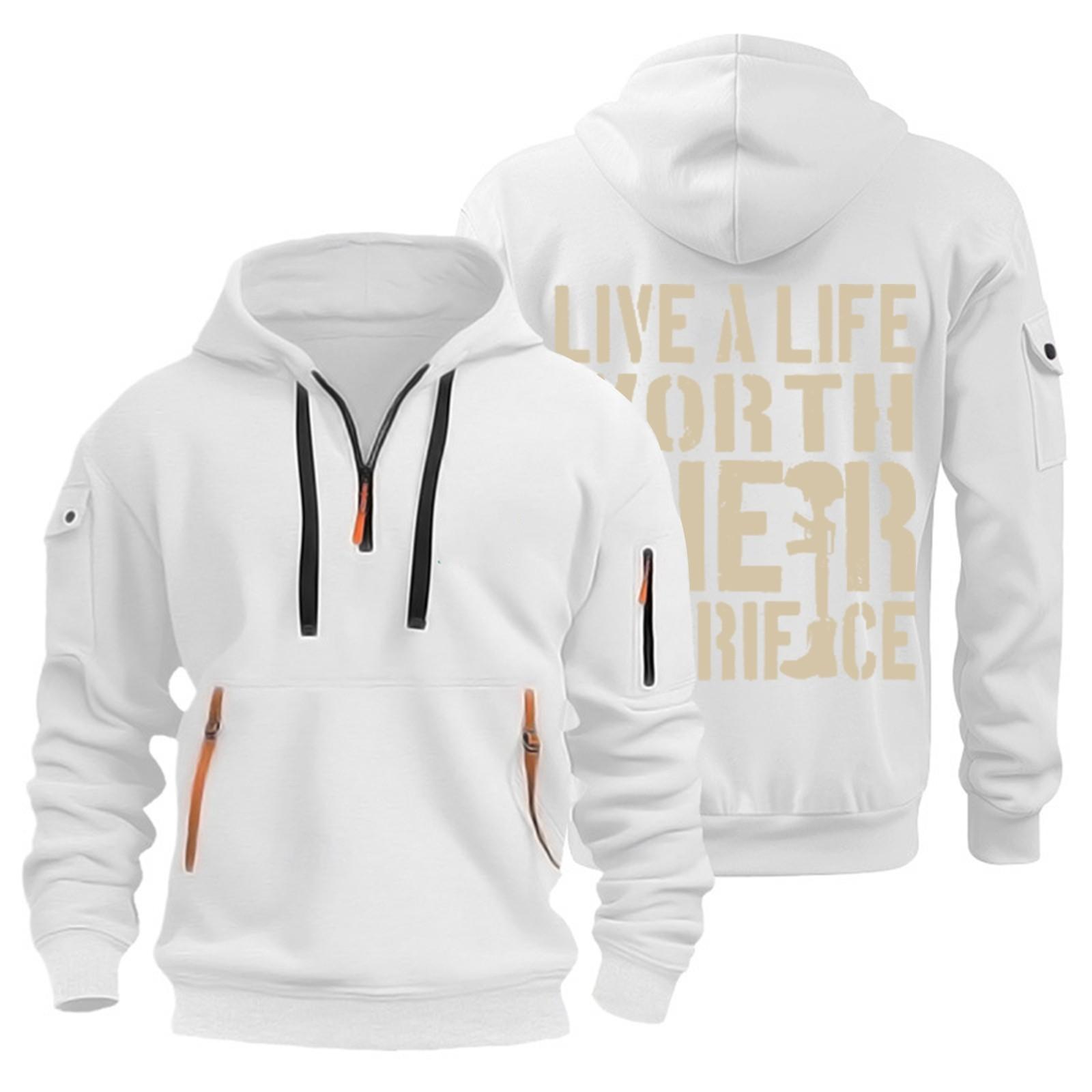 Men s Printed Sweatshirt Hoodie Zipper Arm Pocket Cardigan Men s Sports Large Size Casual Hoodie XL белый