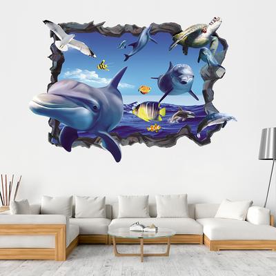 Buiten de gebroken muur 3D dolfijn oceaan muurstickers stickers woonkamer slaapkamer achtergrond woondecoratie vinyl kunst muurschildering sticker