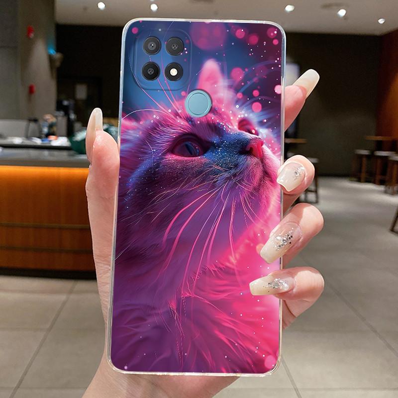Casing For Oppo A15 A15s Case CPH2185 CPH2179 Aesthetic Fashion Cute Cat Cartoon Phone Case Clear Silicone TPU Soft Back Cover