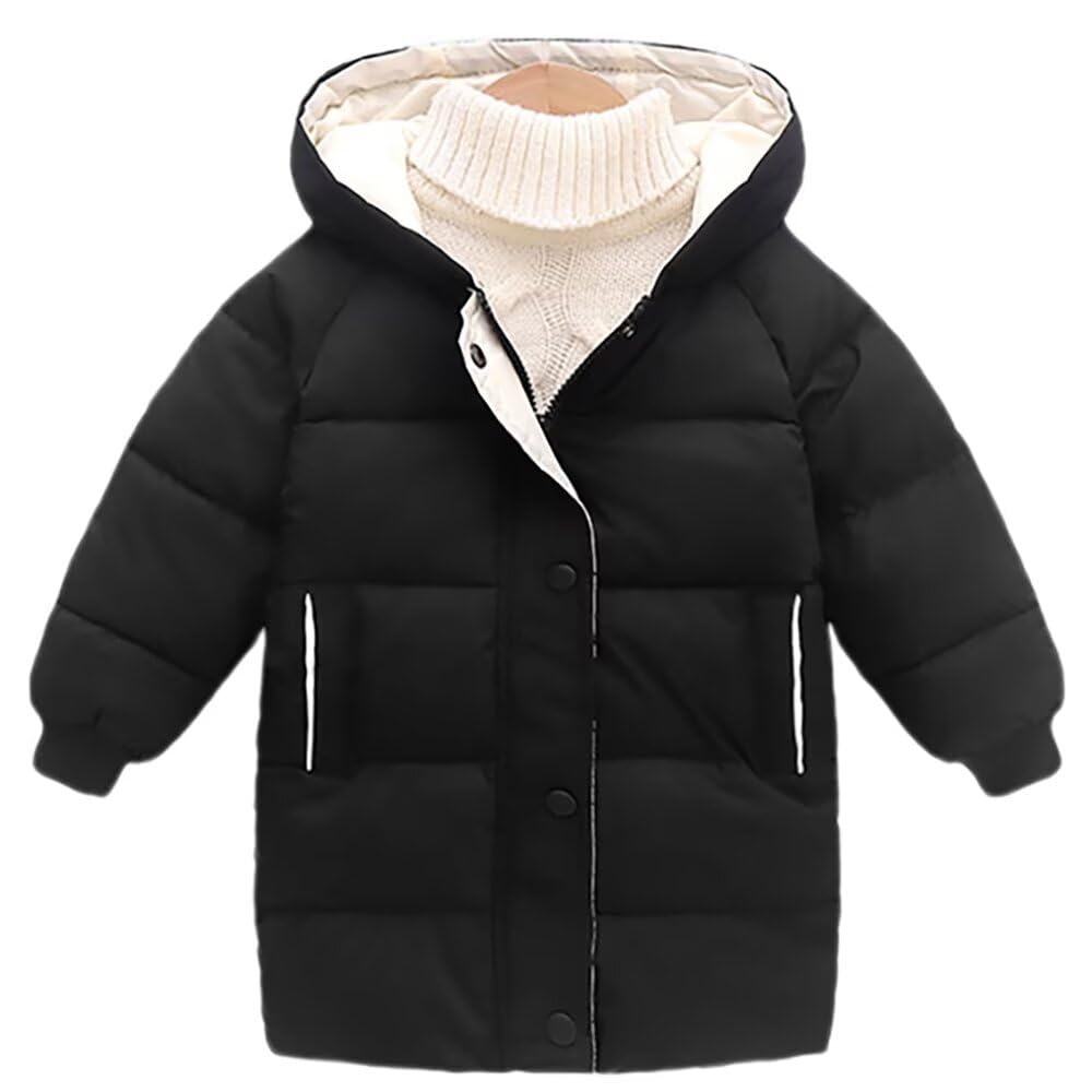 Kuhvvse Down for Girls and Solid Size 90 Kids' Jacket, Padded, Boys, Warm, Cold-Proof, Windproof, Winter, Hooded, Color, 90-150 (Size Black)