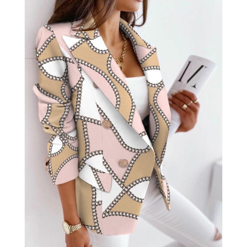 New Autumn Winter Long Sleeve Double-Breasted Printed Blazer Jacket 2025 Fashion Printed Suit Jacket
