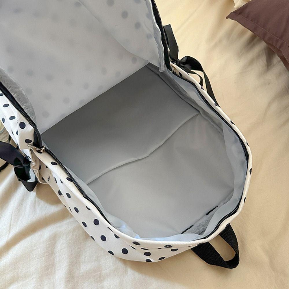 Minimalist Polka Dot Backpack Sweet Student School Bag Y2k Bow Rucksack Daily