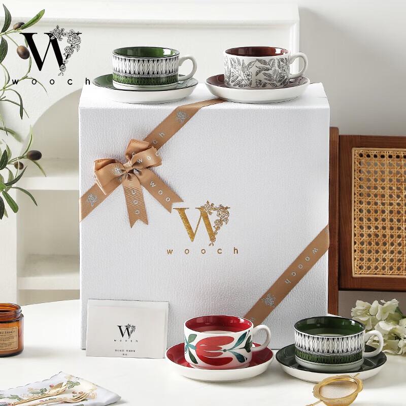 WOOCH Elegantes Keramik-Tassen- und Untertassen-Geschenkset