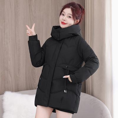 Korean Version of Women's Mid-length Cotton Coat, New Winter Style, Warm and Thickened Hooded Cotton Coat, Loose Slimming Casual Jacket