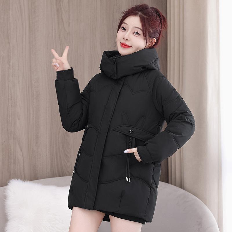 Korean version of cotton clothes women's medium and long 2025 winter new warm thickened hooded cotton-padded clothes loose and thin casual jacket