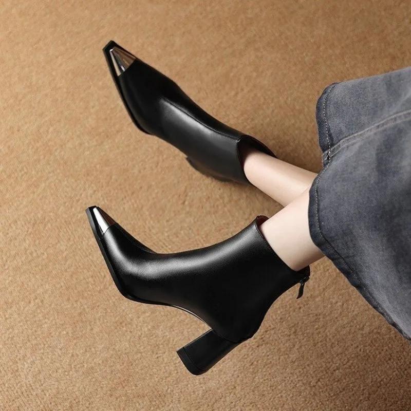 Sexy Pointed Toe Ankle Women Boots Brand Luxury High Heels Shoes 2025 New Winter Leather Goth Gladiator Pumps Chelsea Botines
