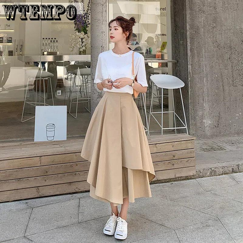 Japanese Gothic Irregular High Waist Pleated Skirts Women Black Harajuku Punk Cargo Skirt Summer Solid Casual Long Skirts
