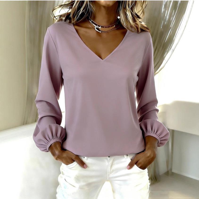 Europe, America, new women's clothing casual loose fashion solid color long-sleeved V-neck pullover