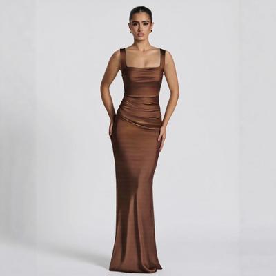 Vestido largo de noche elegante strapless plisado sexy sofisticado adelgazante