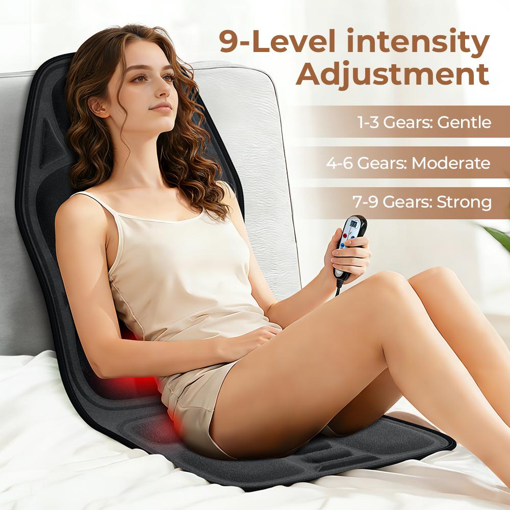 Electric Massage Cushion Full Body Massager 5 Vibration Zones Shoulder Neck Back Lumbar Hip Plush Fabric 115×50×2cm With Heating Warm Therapy