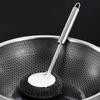 Ergonomic Stainless Steel Wool Scrubber with Long Handle and Replaceable Heads for Deep Cleaning Dishes Pots Pans Grills