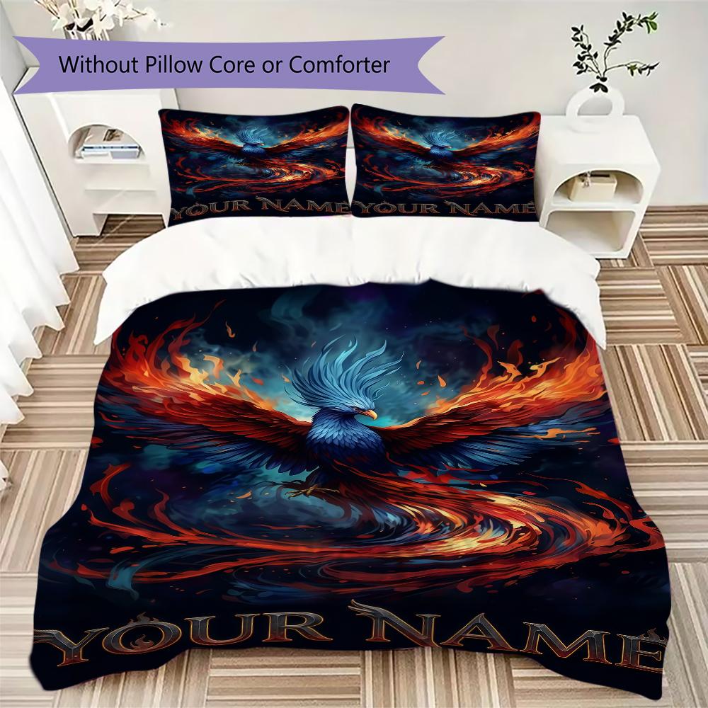 Custom Name Phoenix Artwork Bedding,Quilt Set Quilt Cover Pillowcase Home Birthday Gift(1 * Duvet Cover + 2 * Pillowcase, Without Core)_lx