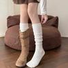 Soft Glutinous Cashmere Calf Socks Women~ Thickened Wool Pile Socks Hollow Diamond Lattice Dark Pattern Slimming Calf Socks