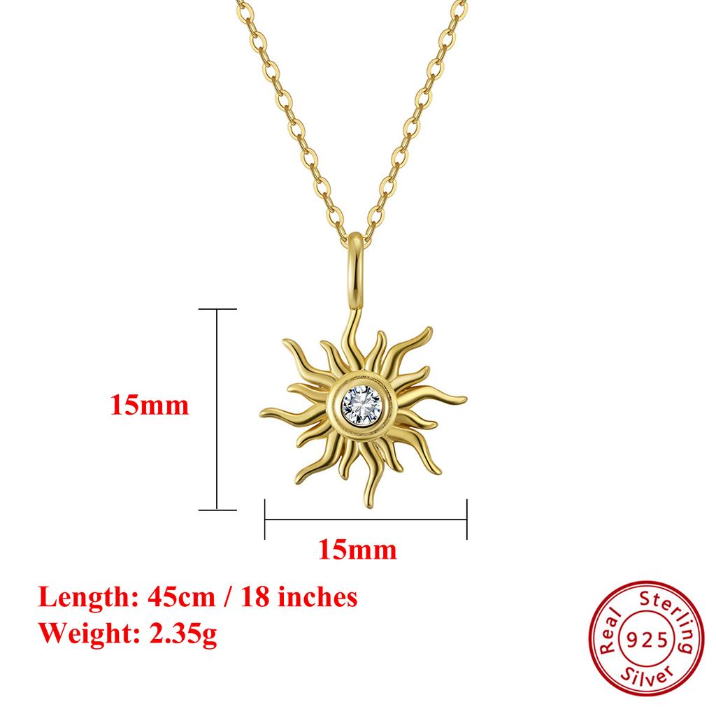 EFFIE QUEEN Collier Pendentif Soleil en Argent Sterling 925 Mode Zircon Forme Soleil Chaîne Ras-du-cou Statement Bijoux de Soirée Cadeau APN50