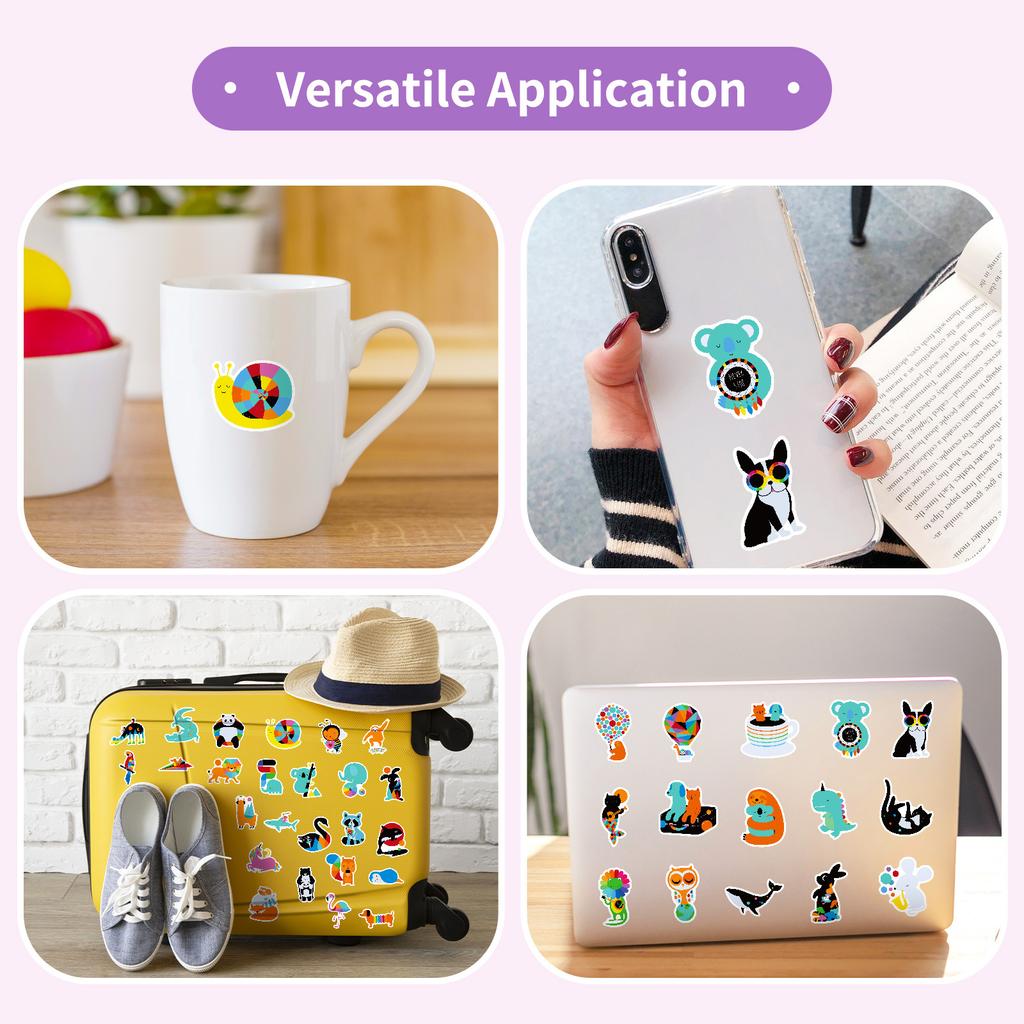 50PCS Colorful Animal Graffiti Stickers, Cute Cartoon Decals for Laptop, Luggage & Decoration